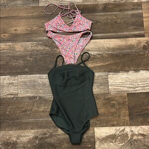 Floral two piece  and dark green Swimsuit Set